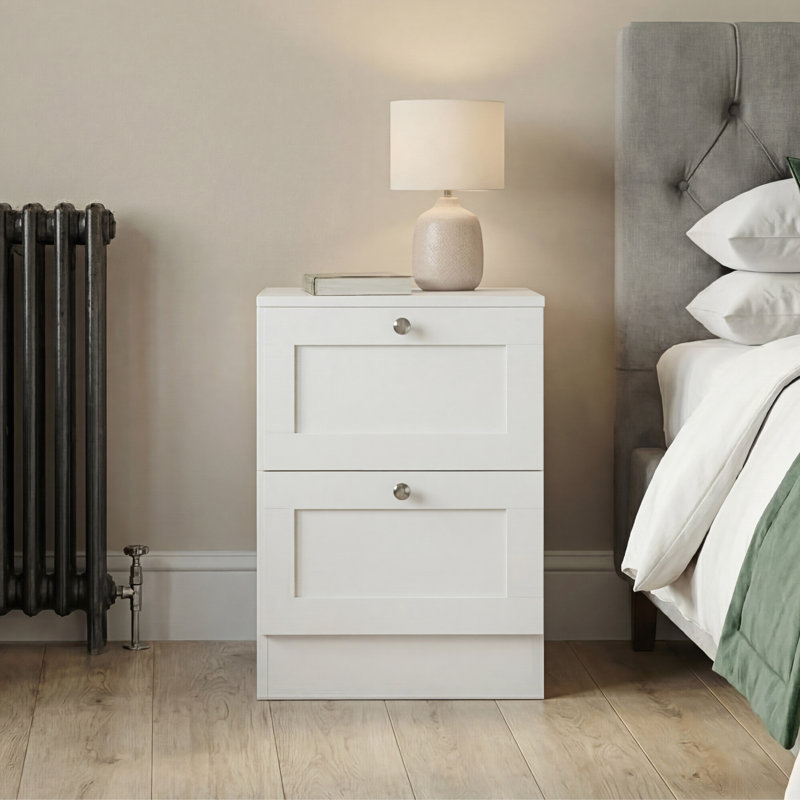 Tasneem 2 Drawer Bedside Table Compact Nightstand Storage Cabinet Modern Bedroom Side Table, White