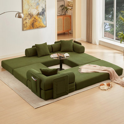 Canapé modulaire en L 3 places en velours côtelé avec coussin de siège à double couche pliable pour canapé d'appoint