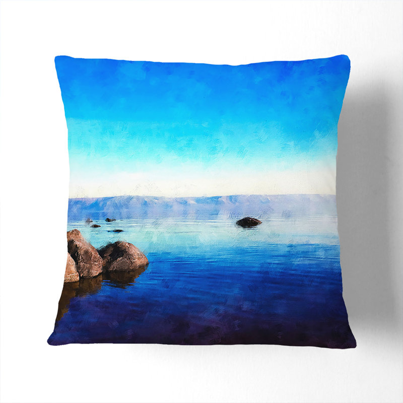 Sea of Galilee in Israel Cushion with Filling, 40cm H x 40cm W x 15cm D, Black