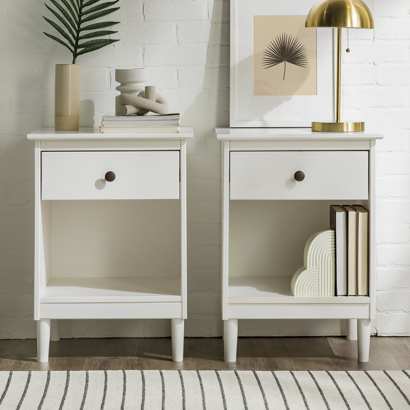 Lafever Mid-Century Modern Minimalist 1-Drawer Solid Wood Nightstands, White