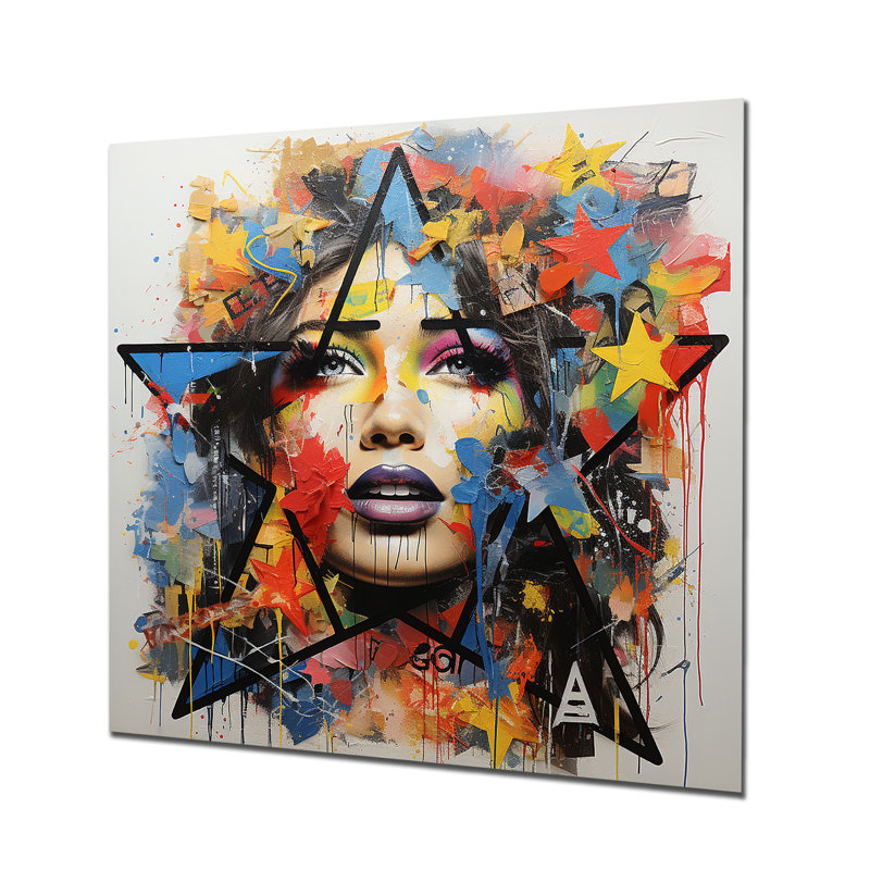 «Colorful Extravagance Collage Portrait» - impression d'art mural en métal fractal, H 16 po x l 16 po