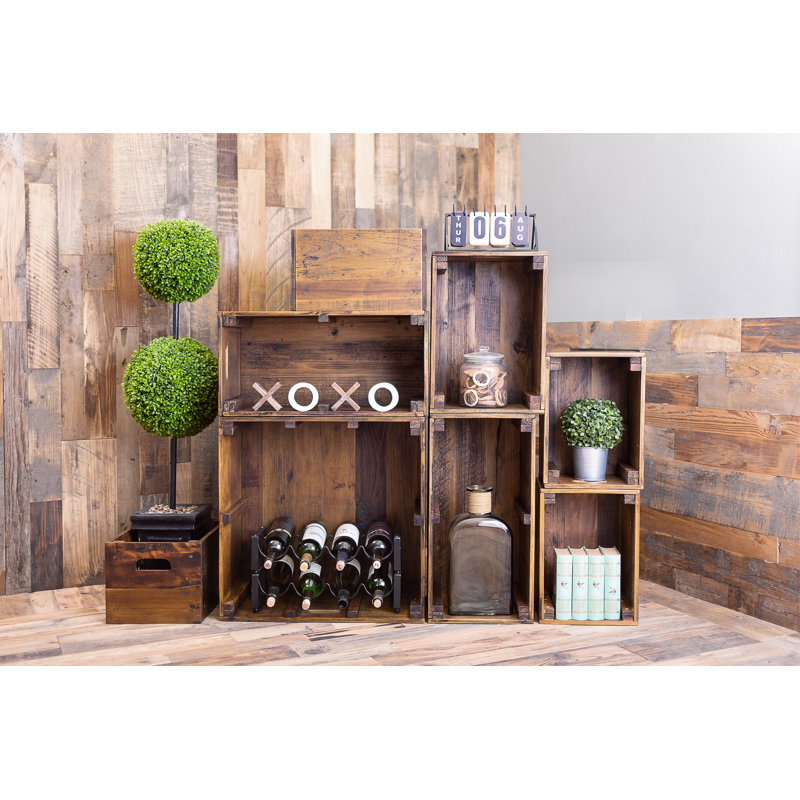 Caisse en bois massif, Brun, 9,5 x 11,25 x 15,75