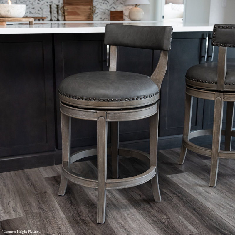 Maven Lane Alexander Stool with Faux Leather Upholstery, Bar Stool (31" Seat Height), Reclaimed Oak