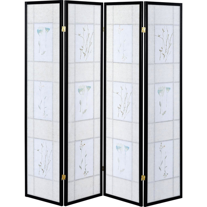 Paravent traditionnel noir avec motif floral délicat - élément décoratif artistique