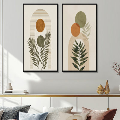Formes géométriques essentielles orange et vert - 2 reproductions encadrées modernes