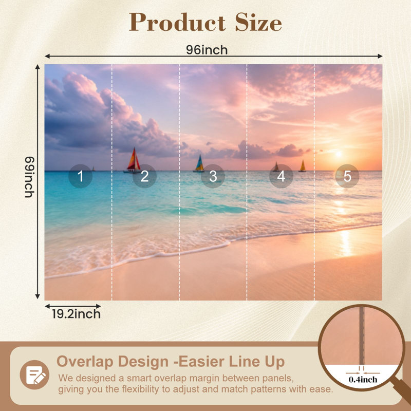Adhésif mural amovible Peel and Stick, coucher de soleil, île de Boracay, Philippines, L 68,88 po x l 96 po