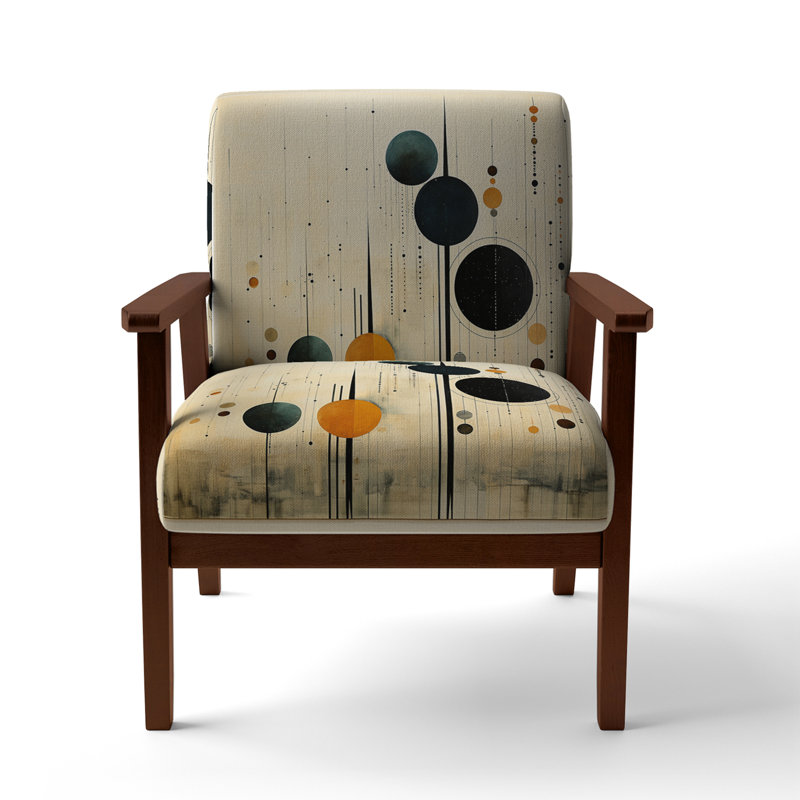Colorful Mid Century Minimalist Oasis IV - Upholstered Modern Arm Chair, Brown Square Arms