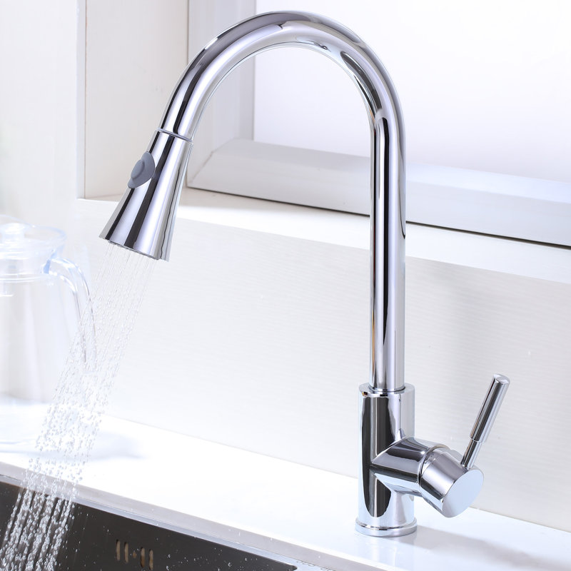 Single Handle Pull Down Sprayer Kitchen Faucet in Chrome, Chrome