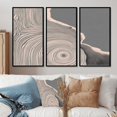 Spirale gris Rift sur glissade sur bois - ensemble de petits reproductions d'art mural minimalisme