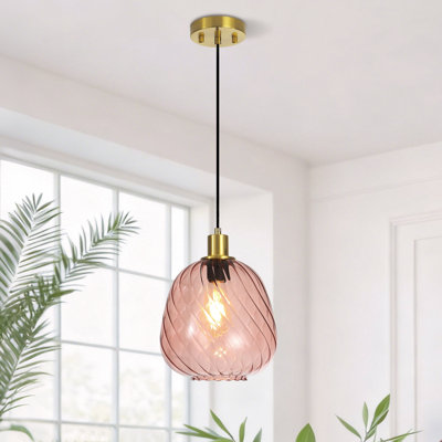 Luminaire suspendu simple en verre torsadé à motif de citrouille Berngar, dia 9,4 po x H 9,4 po, base E26