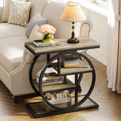Wood and Metal 4-Tier End Table