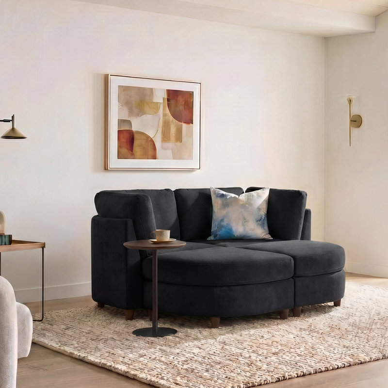 Taneiqua Modern 145.54cm W 2 Seater Chenille Sofa with Modular Design, Black