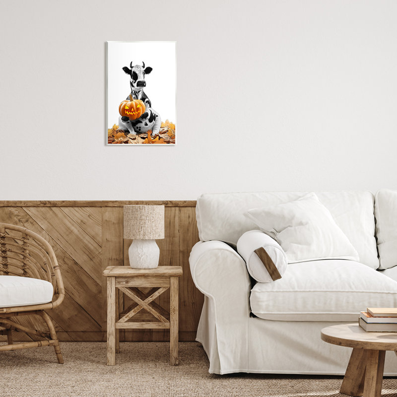 Vache avec citrouille-lanterne par Annalisa Latella, H 19 po x l 13 po x P 0,5 po