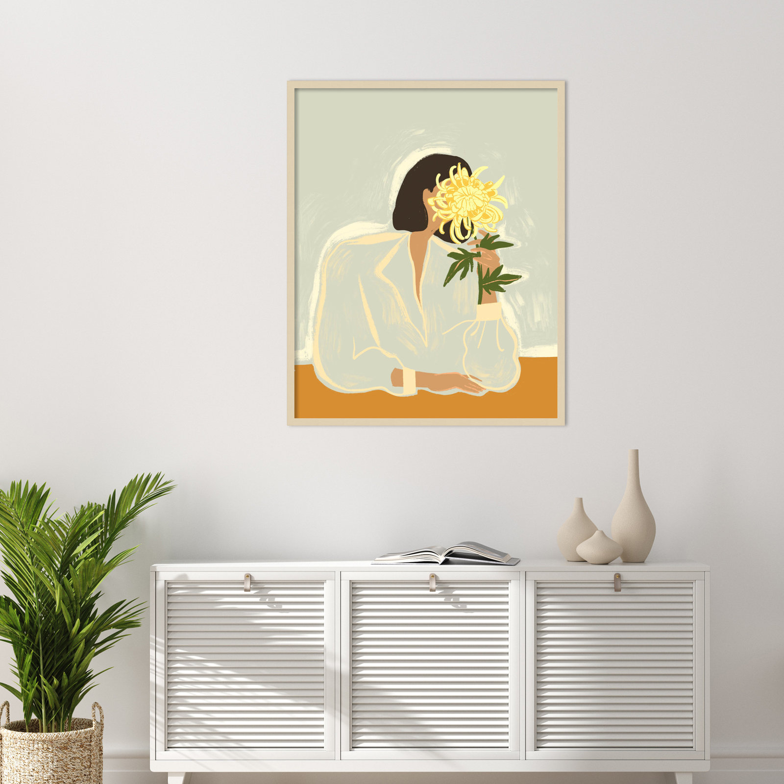 Parkston "Lady with Chrysanthemum" Print, Brown, 41" H x 33" W
