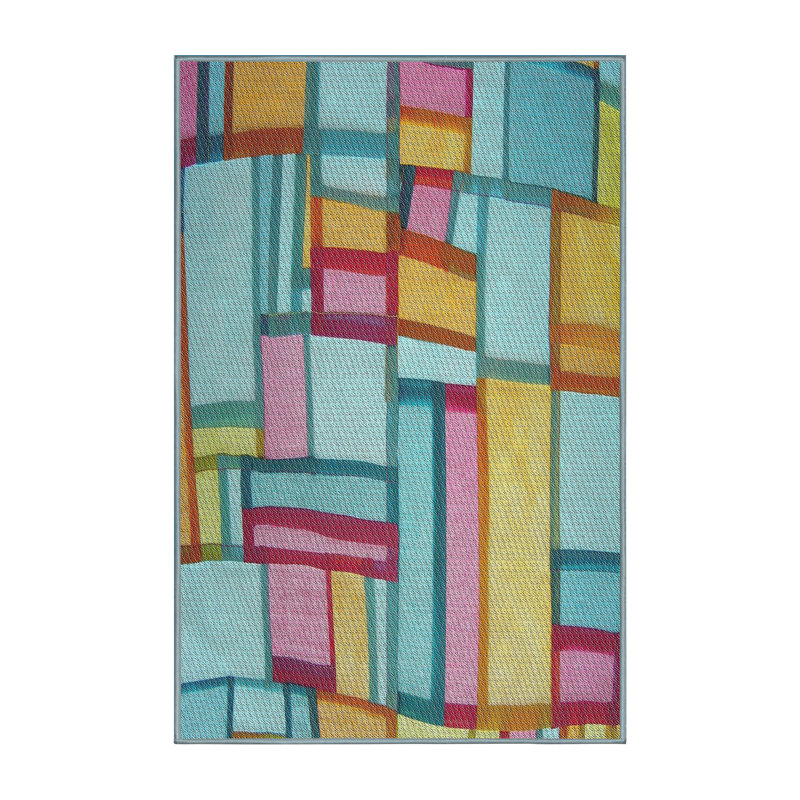 Tapis décoratif bleu sarcelle géométrique, Rectangle 3 pi x 5 pi
