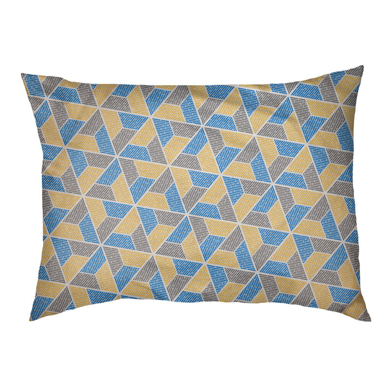 Coussin pour chien Byrge Trapezoids, Très grand (l 50 po x P 40 po x H 42 po), Bleu / jaune / gris