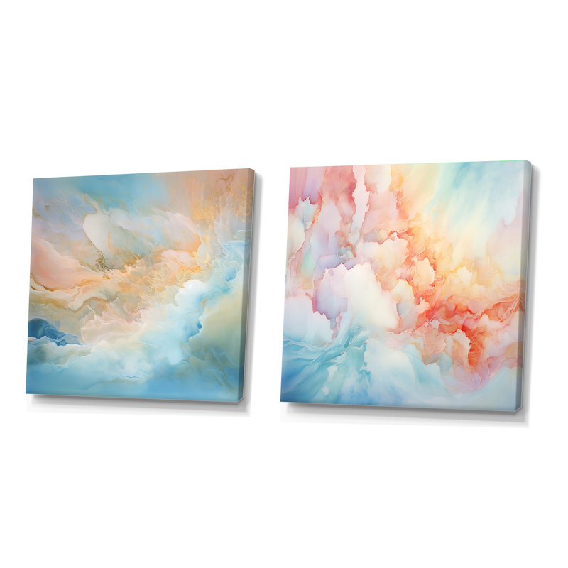 «Clouds Charm», ensemble de 2 collages carrés, H 16 po x l 33 po, Toile tendue