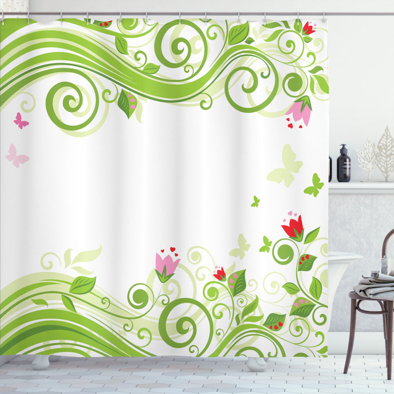 Floral Shower Curtain with Hooks Included, 70" H x 69" W