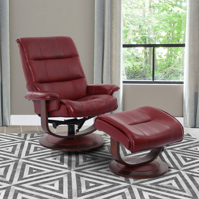 Rahima 34" W Upholstered Swivel Manual Recliner with Ottoman, Rogue Pebbled Genuine Leather