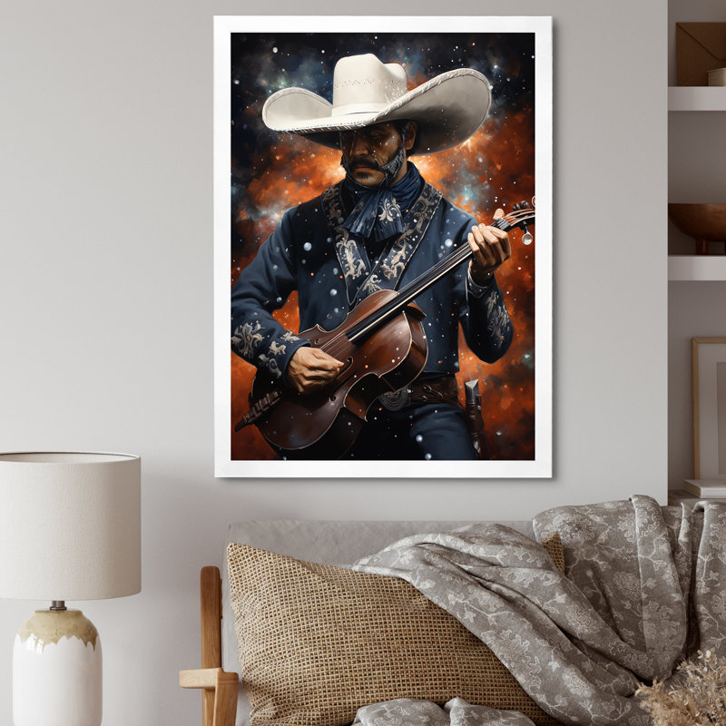 Mariachi, mélodie, guitare - art mural mexicain, Cadre photo blanc, H 44 po x l 34 po x P 1,5 po