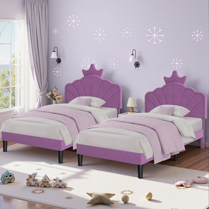 Upholstered Metal Platform Bed, Purple