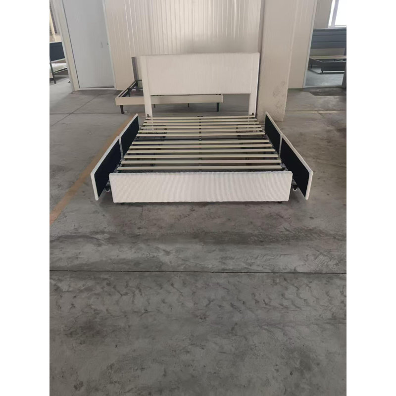 Bed Frame with Tufted Wingback Headboard, Platform Corduroy Upholstered Bed Frame with 4 Storage Drawers and Wooden Slats Support, No Box Spring Needed