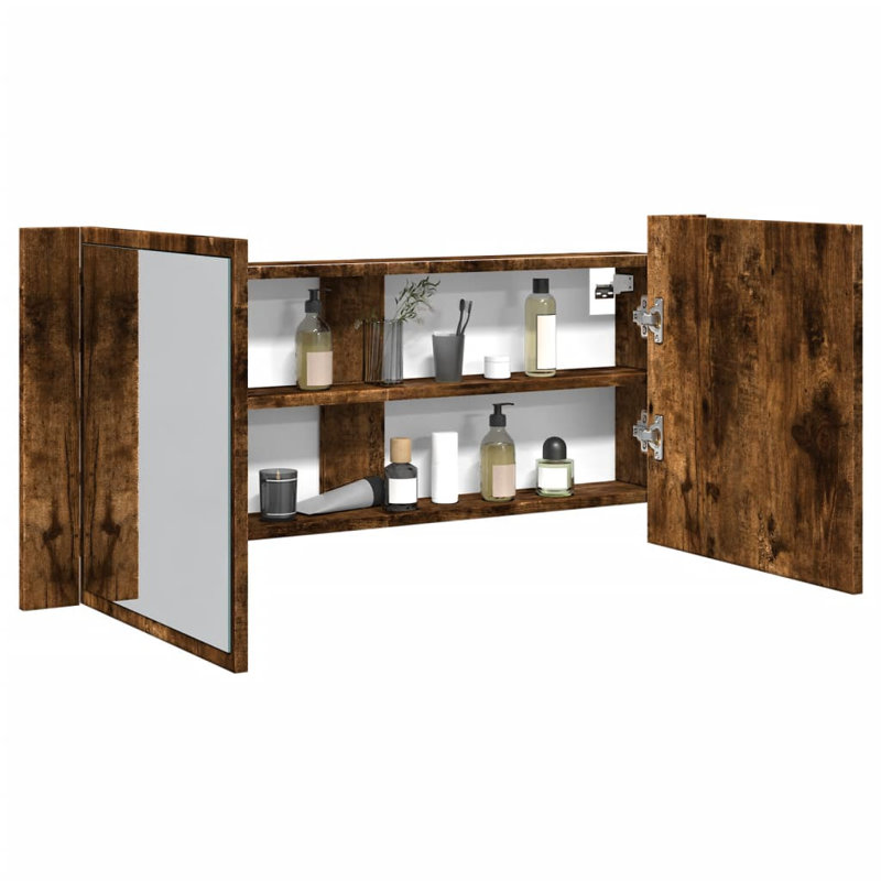 Dadrien 45cm H x 100cm W Wall Mounted Required Mirror Cabinet with LED Lighting, Smoked Oak