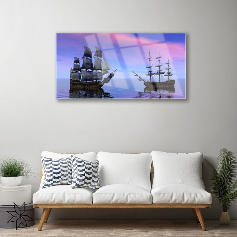 Boats Sea Landscape - Unframed Photograph on Glass
