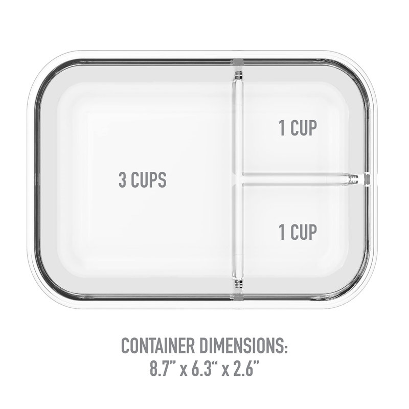 Glass Lunch Box - Leak-Proof Bento-Style Food Container With Airtight Lid And Divided 3-Compartment Design - 5 Cup Capacity For Meal Prepping, And Portion-Controlled Meals For Adults (Blue)