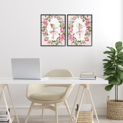 «Little Rose Dancers», ensemble de 2 giclées encadrées, design par Christine Simpson Art