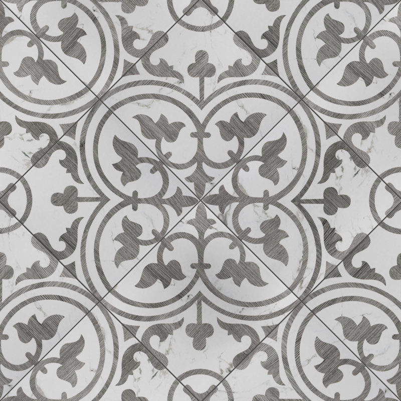Llama Arte Loire 10" x 10" Porcelain Patterned Wall & Floor Tile, Gray/White