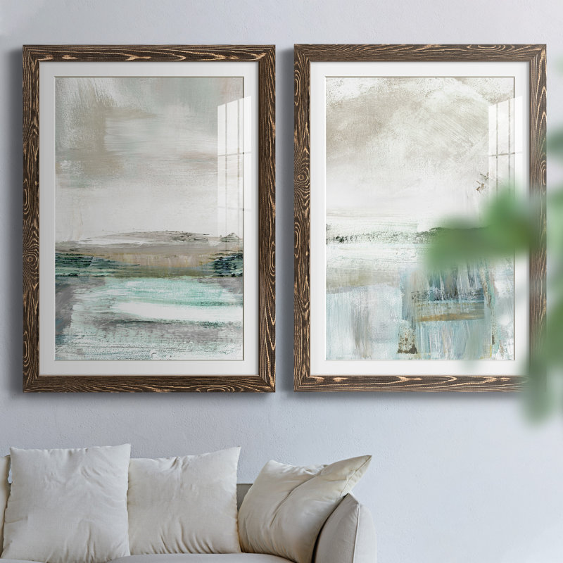 Beatrise Summer Teal I - ensemble de 2 peintures, H 31,5 po x l 47 po, Impression encadrée, Noyer