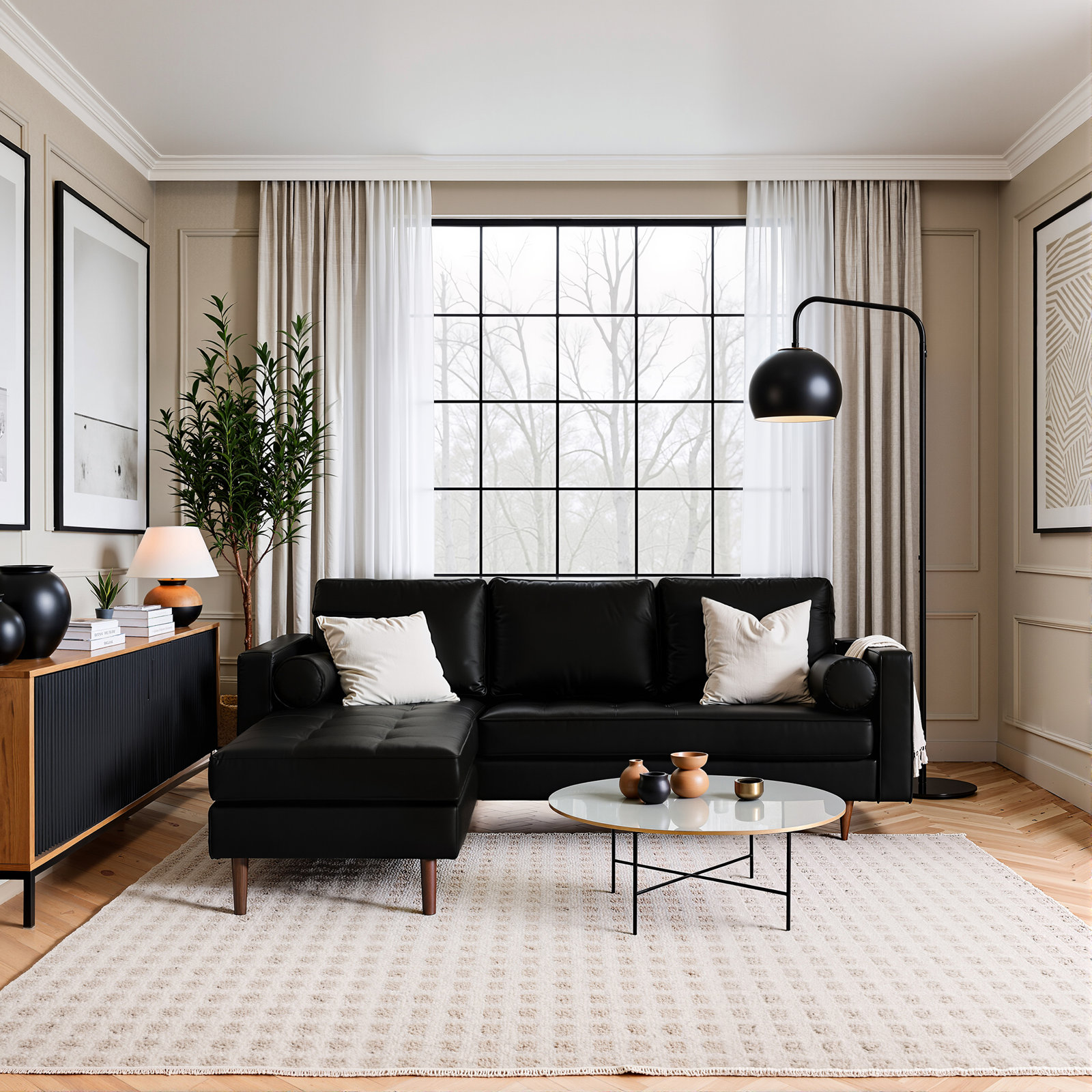Pritchett Sectional, Midnight Black Vegan Leather