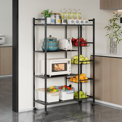 Multi-tiered Kitchen Microwave Storage Rack with Wheels