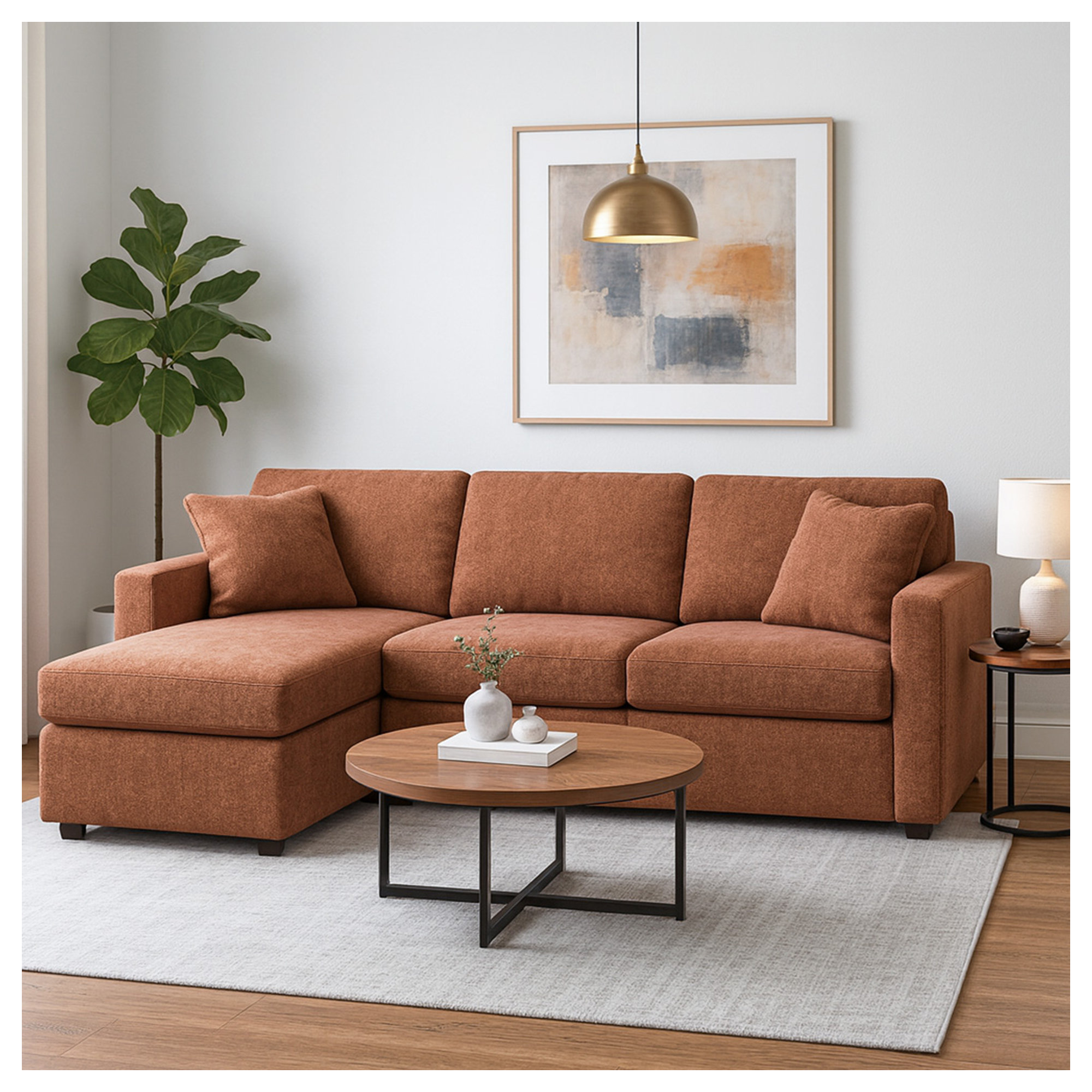 Bulwell Sectional With Chaise, Left Hand Facing, 36" H x 109" W x 68"D, Brown Polyester