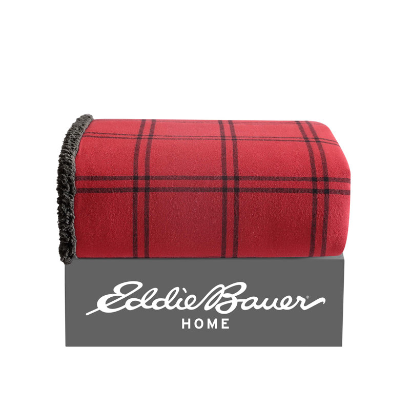 Red and Black Plaid Cotton Sherpa Reversible Throw Blanket
