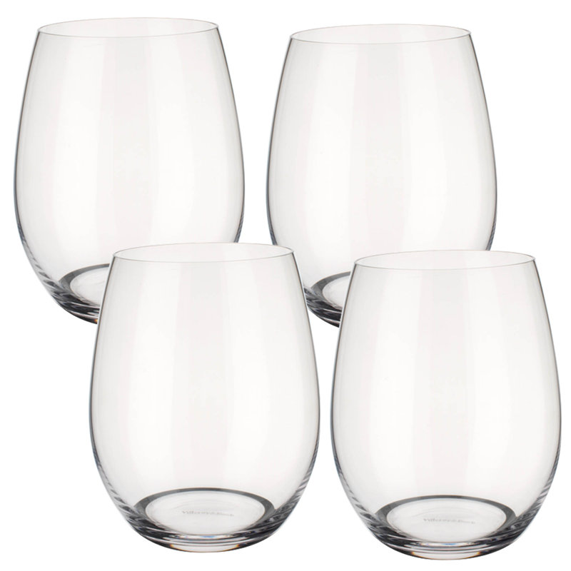 Entrée Set/4 Double Old Fashioned 16 oz Crystal Stemless Wine Glasses