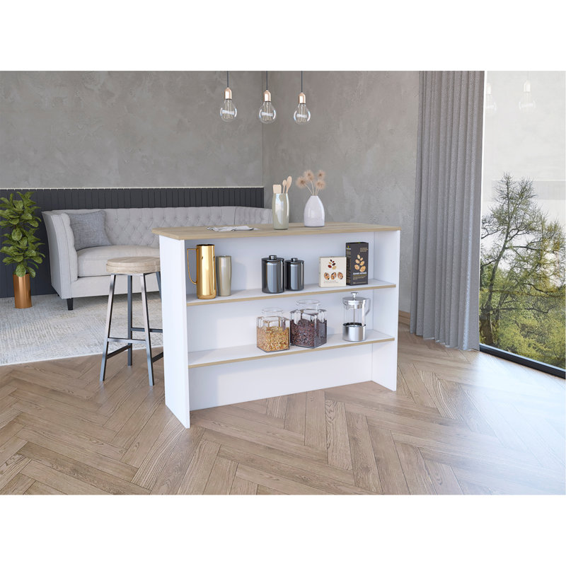 Kitchen Island with Two-Tier Storage Shelf and Ample Workstation