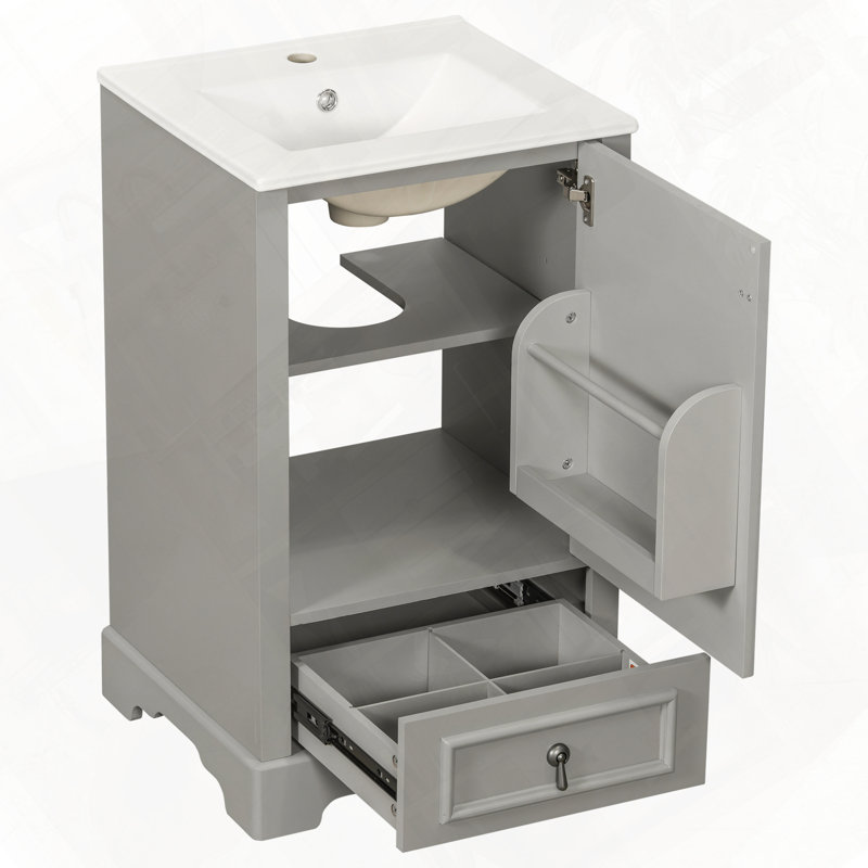 Meuble-lavabo moderne avec lavabo en céramique et rangement intelligent, Gris