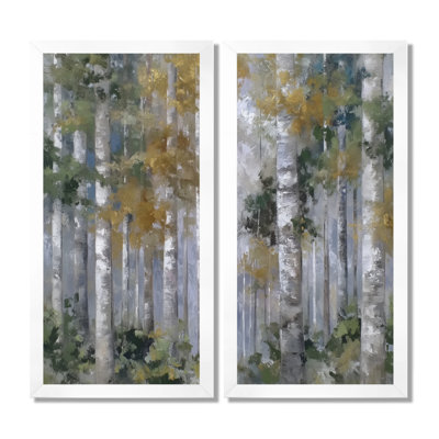 «Birch Tree Forest In Autumn - Birch Wall Art, Gold Nature», reproduction sur toile