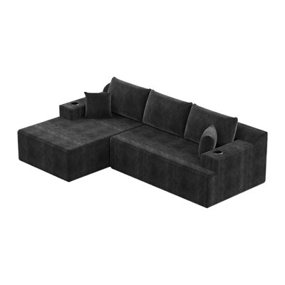 Landon L-Shaped Modular Compression Sofa - Black Corduroy