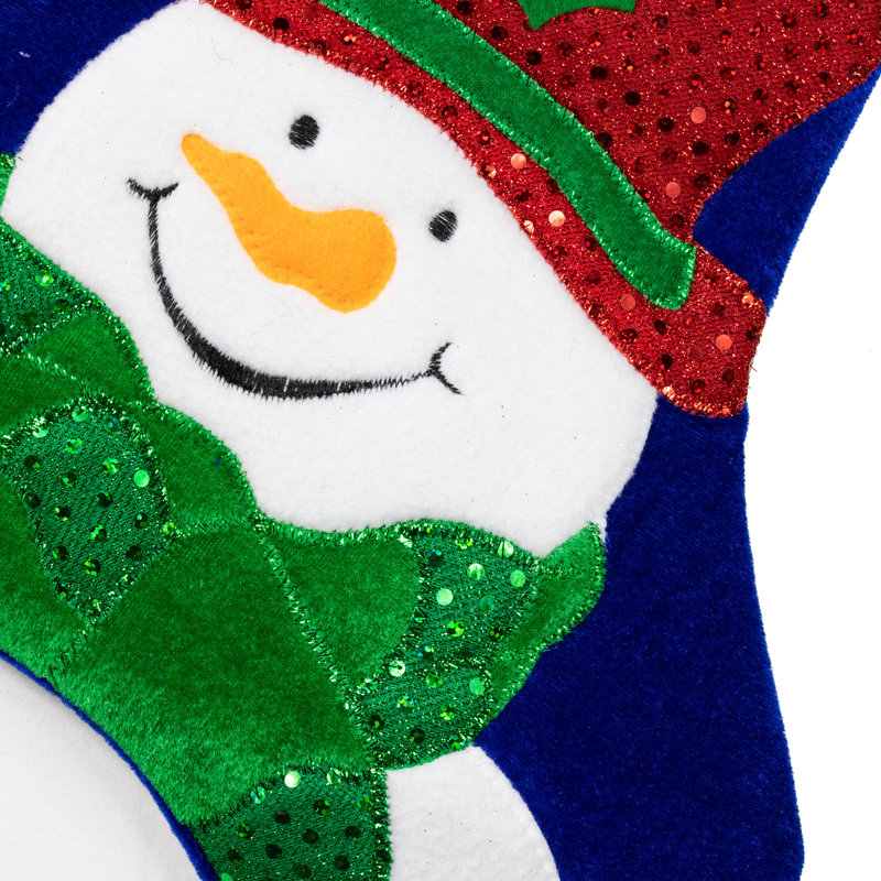 Chaussette de Noël 20 po en velours de velours bleu foncé brodé avec manchette blanche