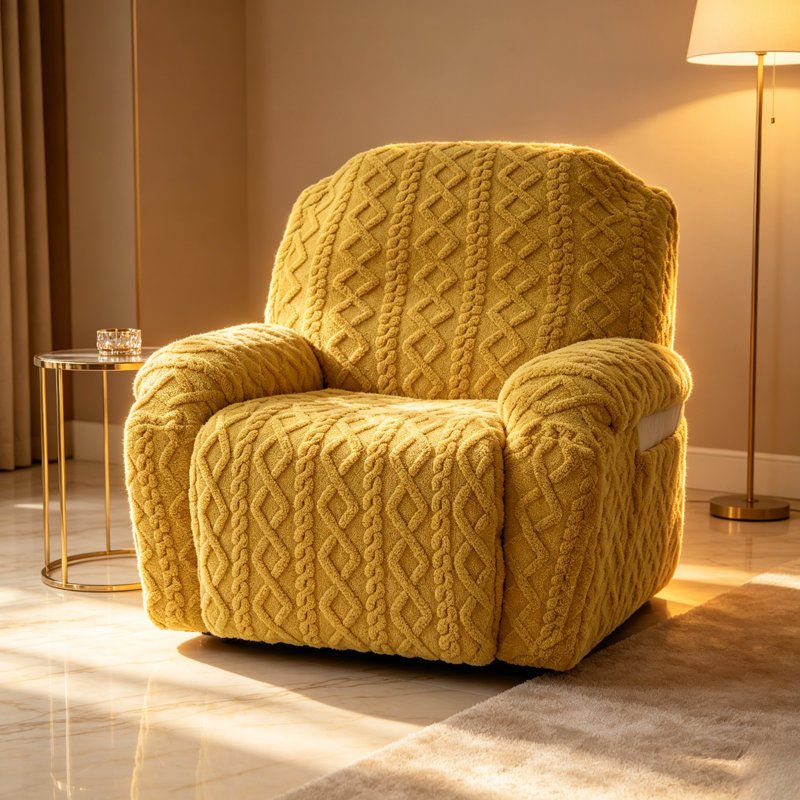 Faux Fur Sofa Slipcover, Yellow, 3 PCS