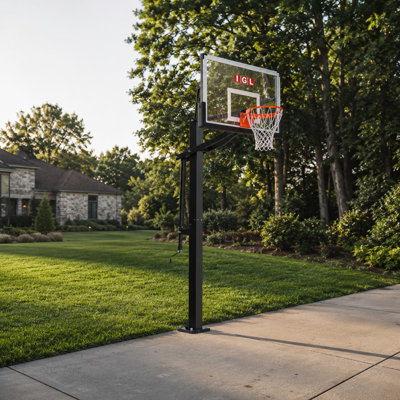 Panier de basketball dans le sol réglable en hauteur avec panneau arrière en verre trempé de 54 po avec réglage de hauteur de 7,5 à 10 pi 