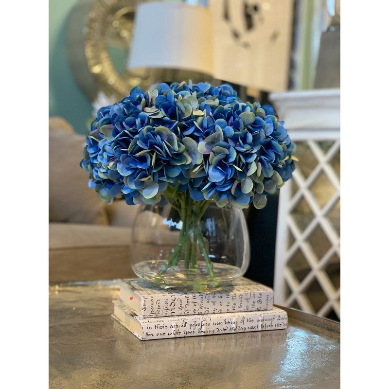 Polysilk Hydrangea Arrangement in Vase, Blue