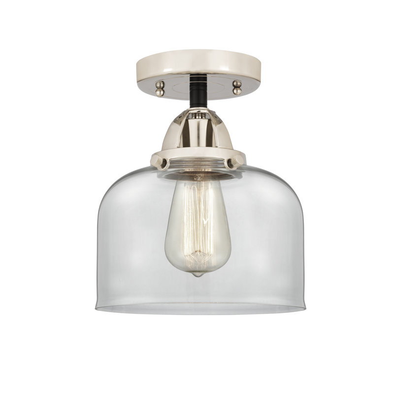Plafonnier semi-encastré en verre, Nickel poli noir, H 9,25 po x l 8 po x P 8 po, Transparent