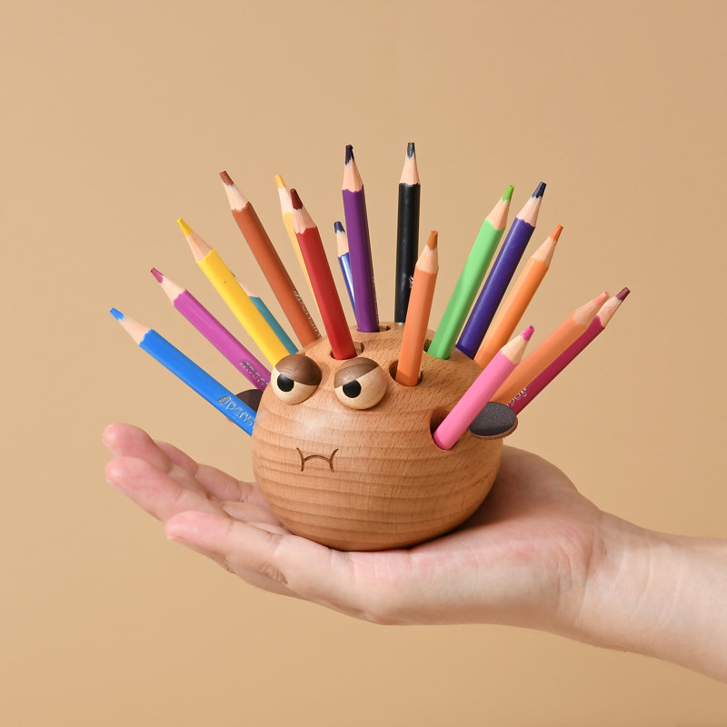 Pufferfish Pen Holder For Desk, Solid Wooden Pencil Holder 