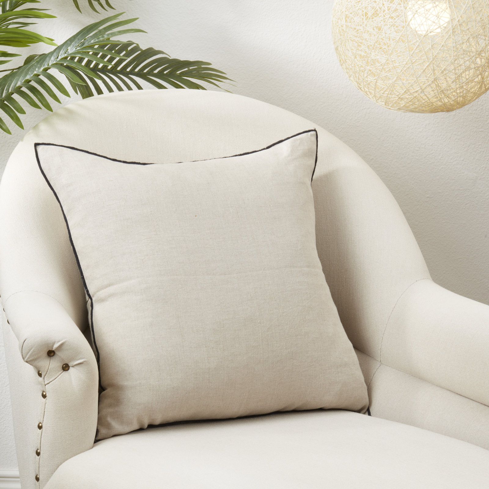 Riggs 20" x 20" Linen Throw Pillow, Down, Black/Natural