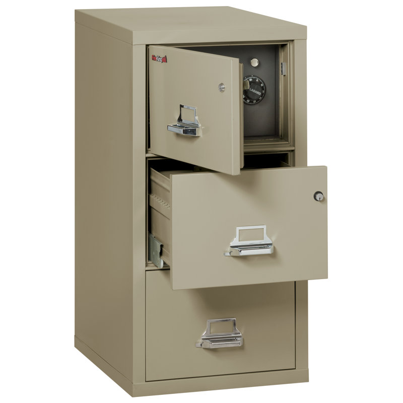 Classeur vertical à 3 tiroirs avec coffre-fort safe-in-a-file, Étain, Parchemin