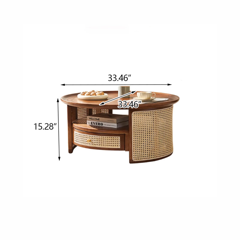 Table basse en bois de frêne brun, H 15,28 po x L 33,46 po x l 33,46 po